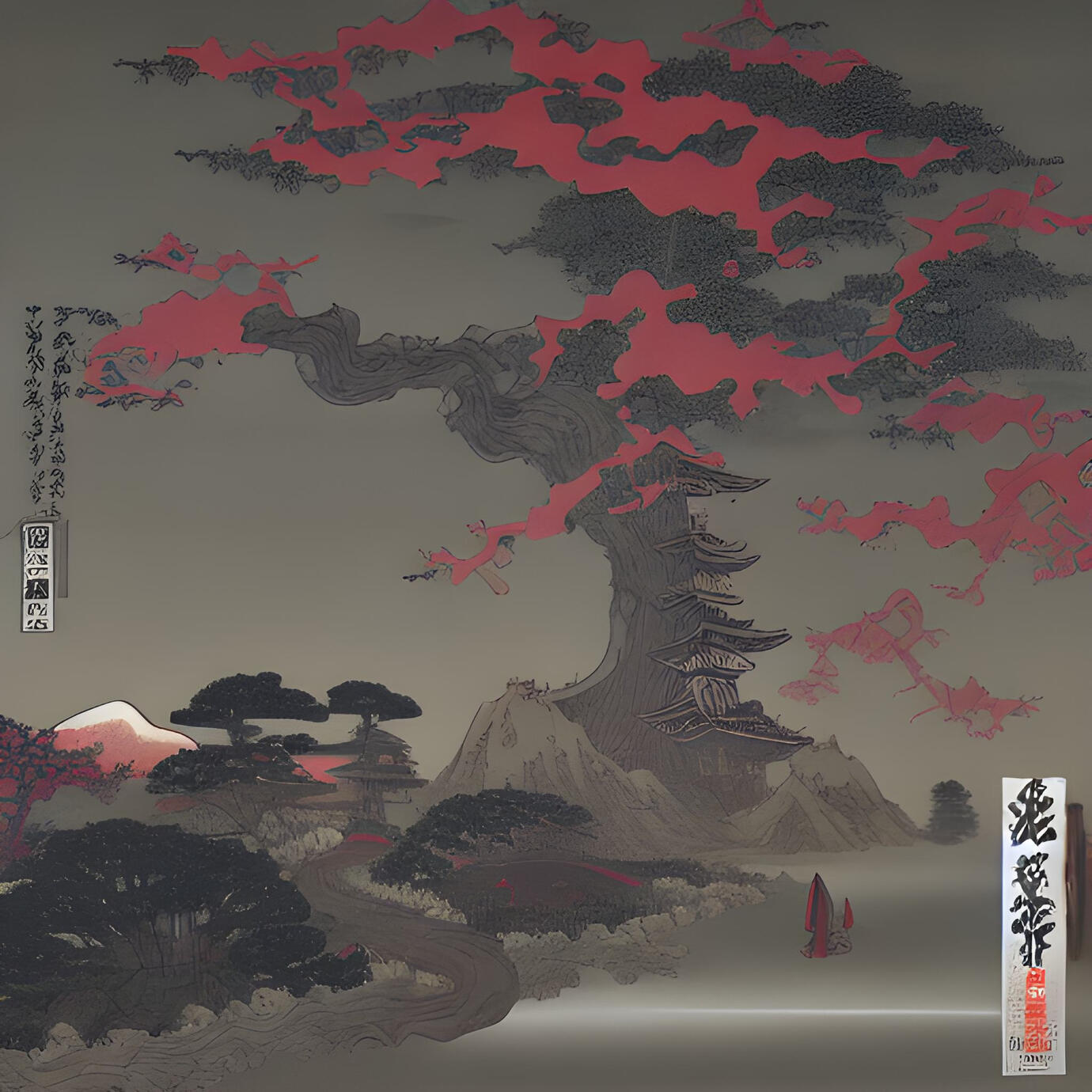 cyberpunk japanese garden