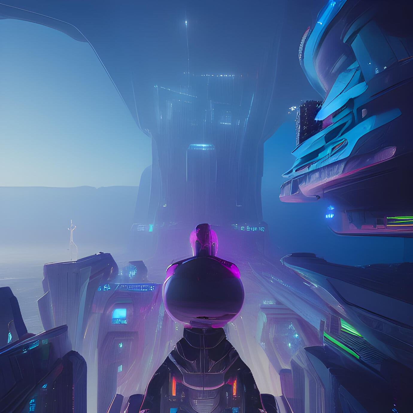 future city w/large sculpture