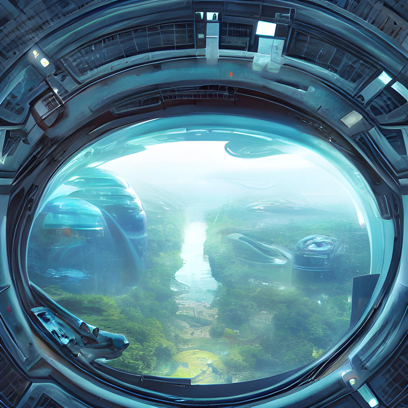 view from spaceship portal on alien planet