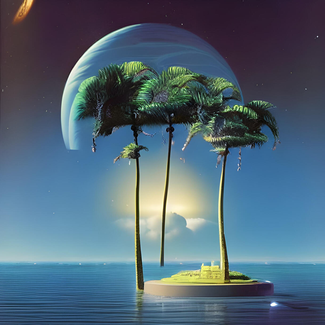 future island with palm trees and earth