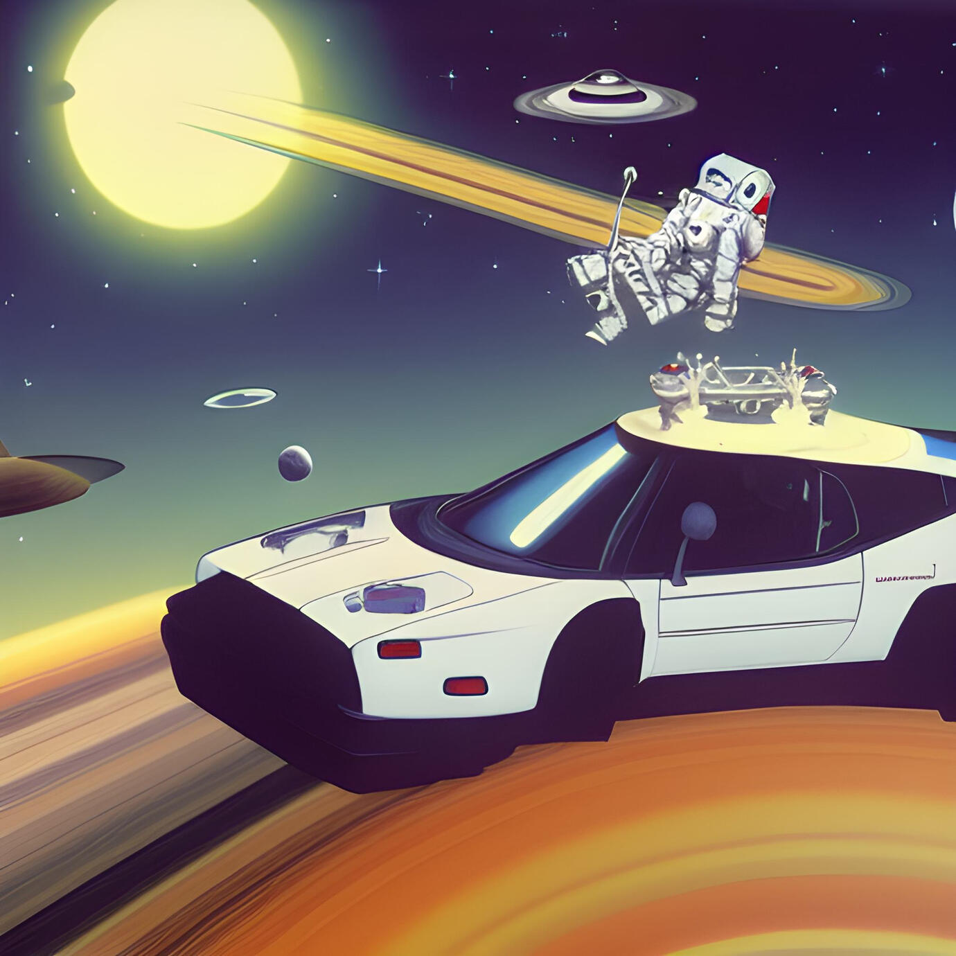 astronaut in space w/car