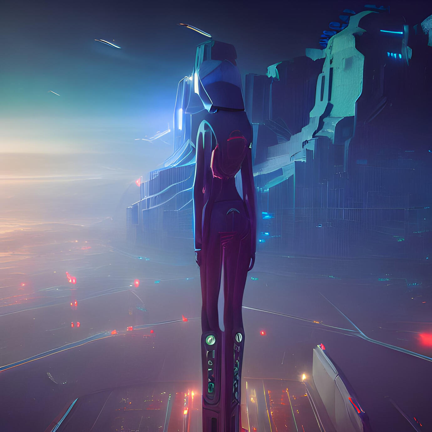 future city w/large sculpture