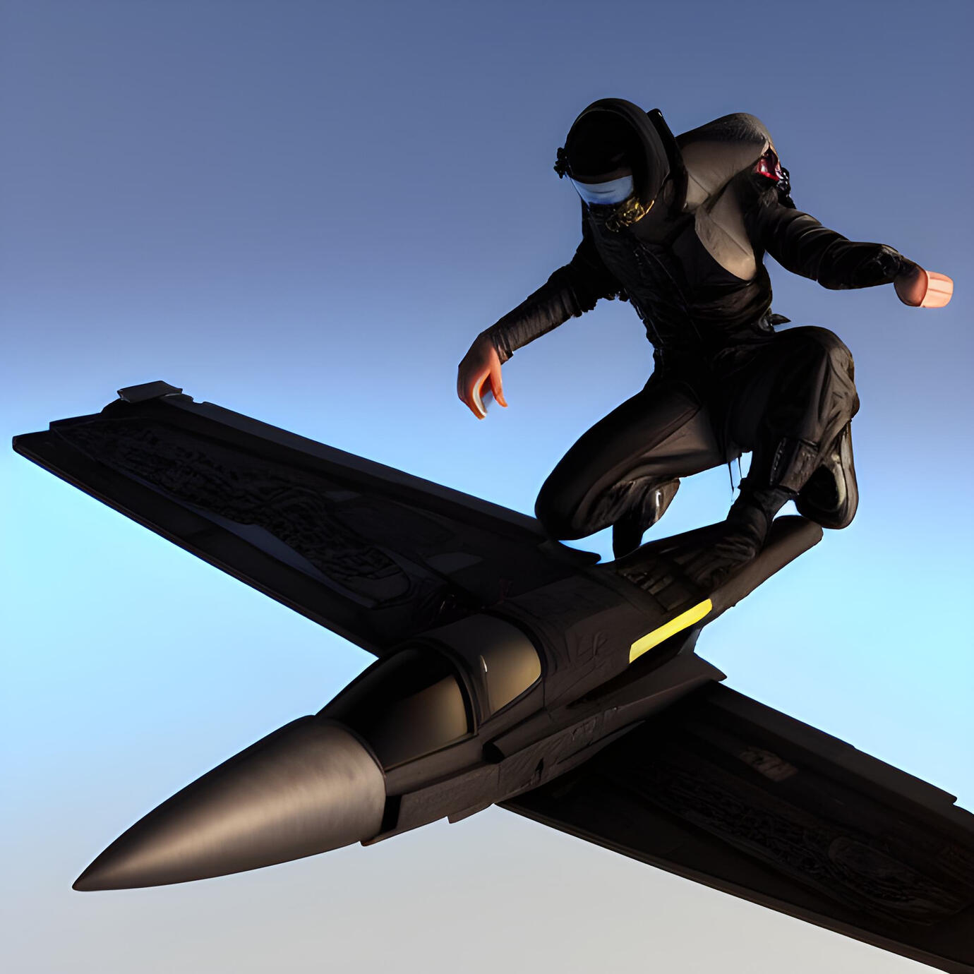 cyberpunk future ninja flying jet