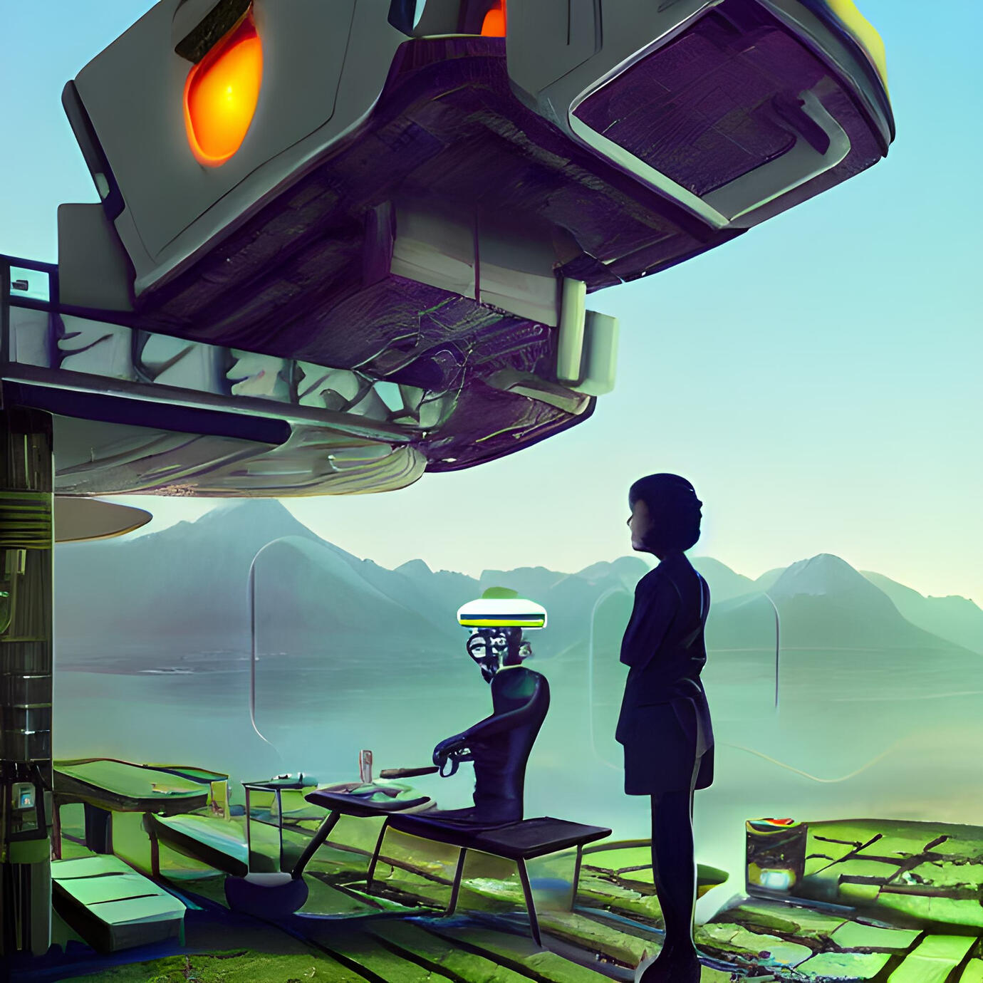 future cyber cafe with robot barista